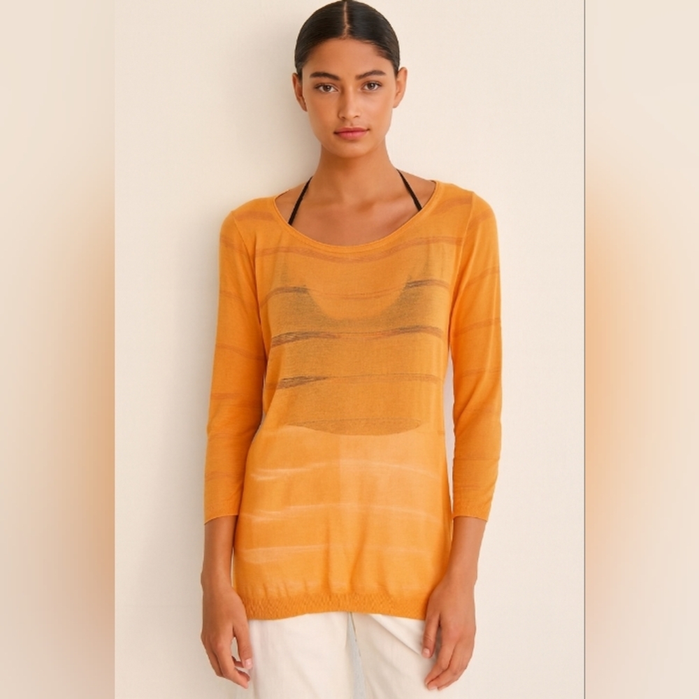 BC Essentials Knit Semi Sheer Resort Tunic Top Orange Medium